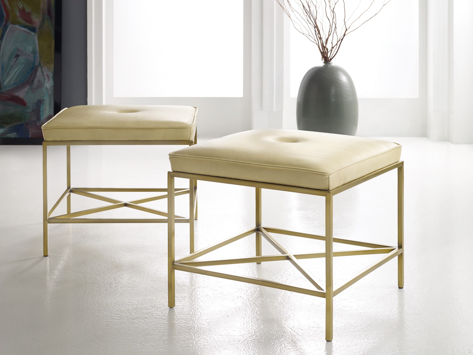 Seating English Seating British Seating Contemporary Seating - Leather Brass Stool Mhf seating english seating british seating contemporary seating - leather brass stool mhf