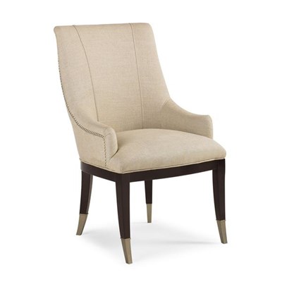 Caracole Barrel Roll Beige Performance Velvet Solid Back Caster Dining Side  Chair