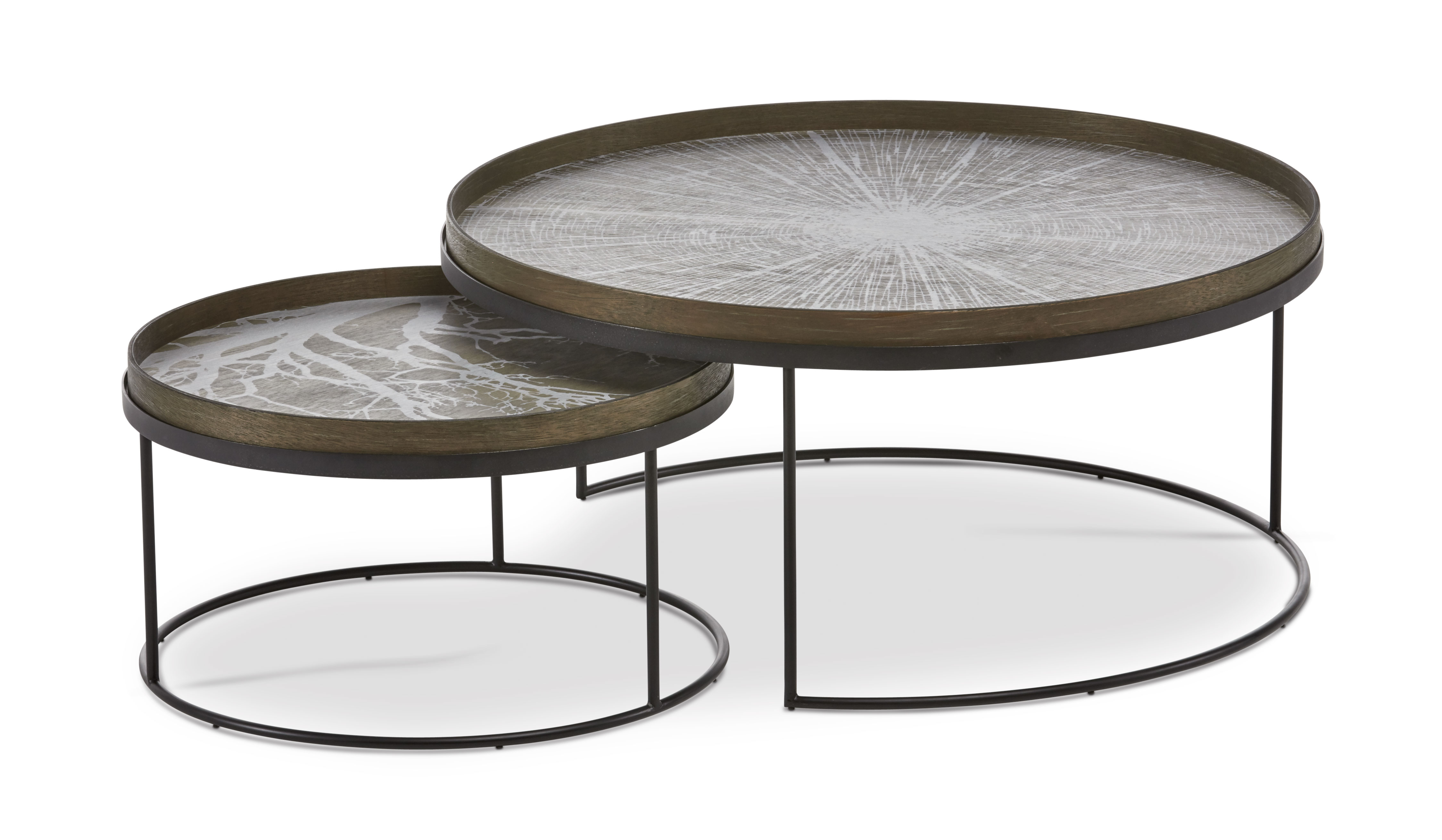 Set of Two Round Tray Tables : living room : cocktail & end tables 