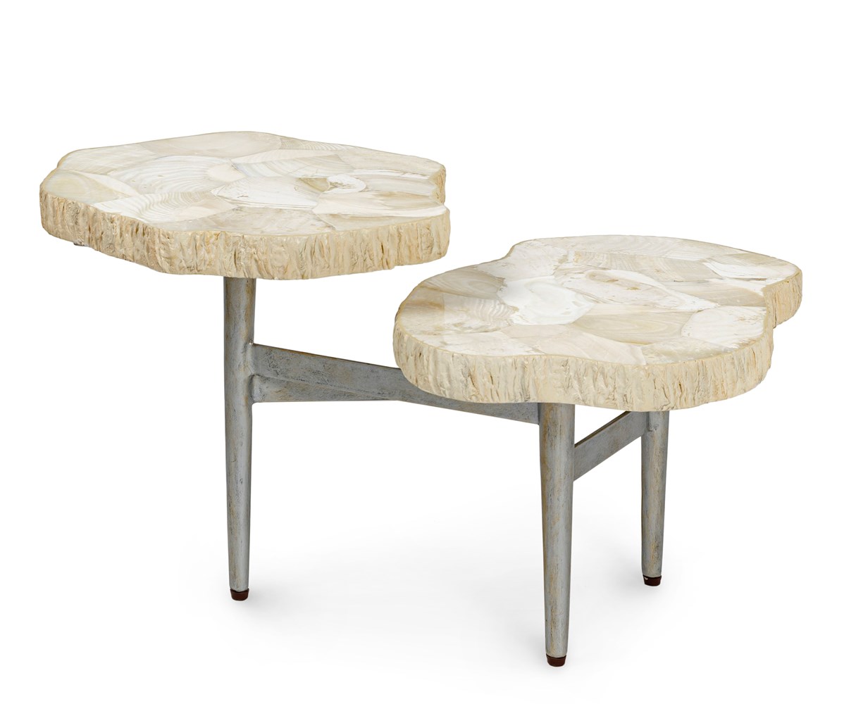 Merced Fossilized Inlaid Clam 2 Top Cocktail Table