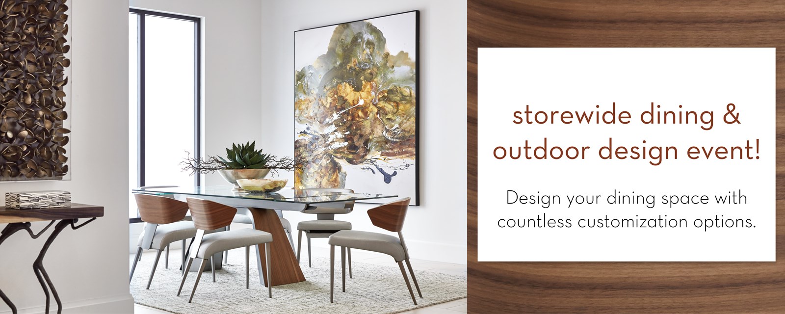 Image of the Harlan Glass Extension Dining Table. Text: Storewide dining & outdoor design event! Design your dining space with countless customization options.