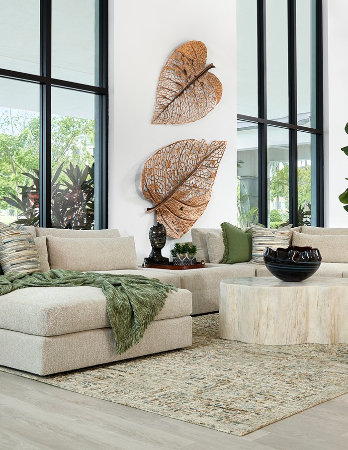 Image of the casual remix living space with the Leone sectional.
