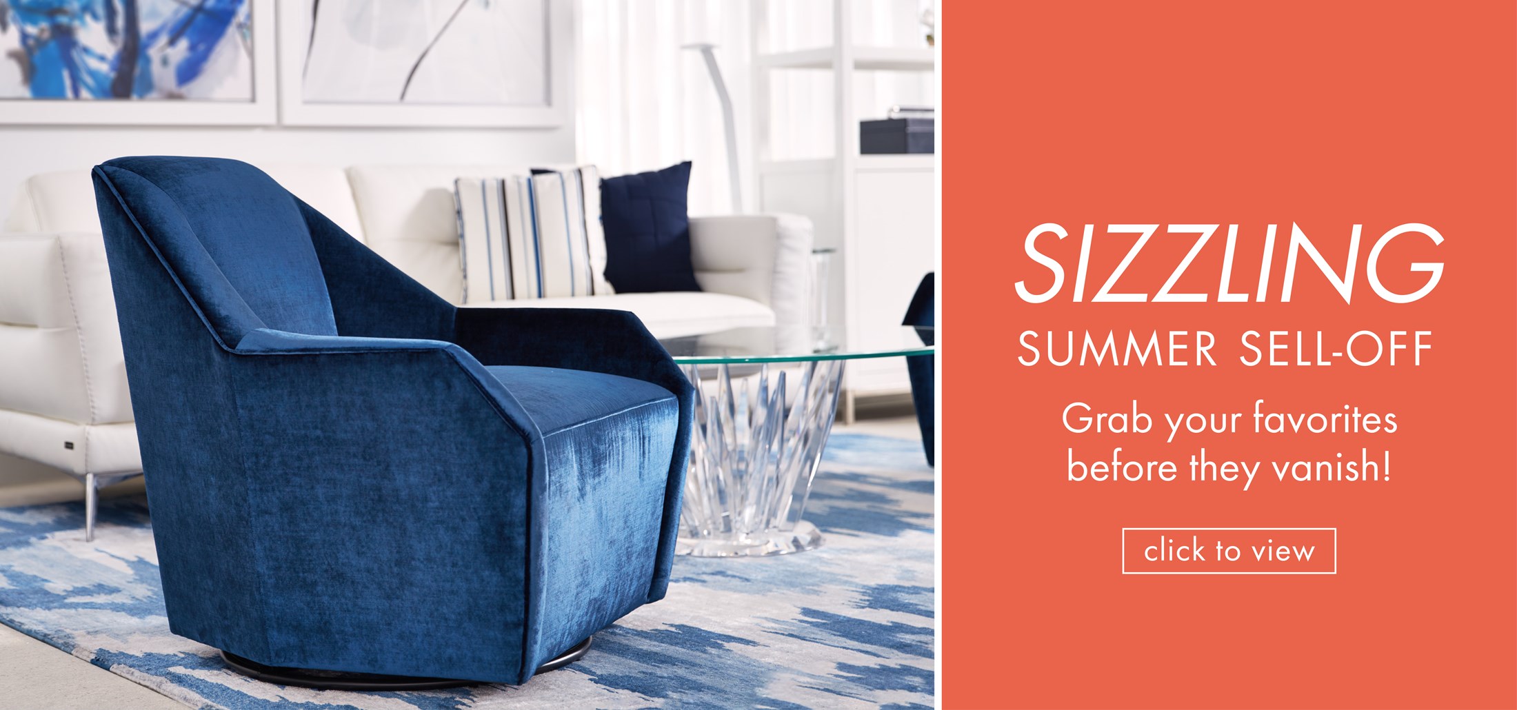 Image of the Diamond Swivel Chair. Text: Sizzling Summer Sell-off. Grab your favorites before they vanish! Click to view.